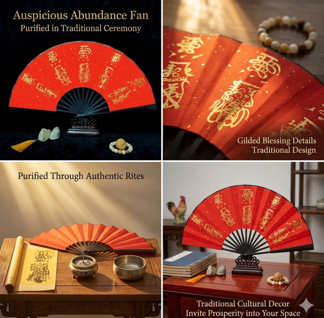 Five Gods of Wealth Transfer Fan (with ritual implements)