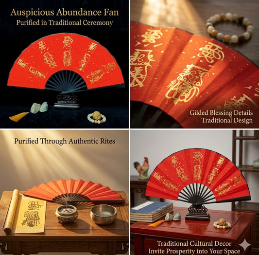Five Gods of Wealth Transfer Fan (with ritual implements)