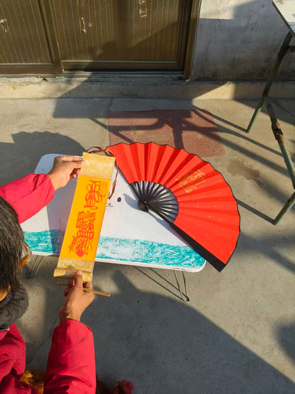 Five Gods of Wealth Transfer Fan (with ritual implements)