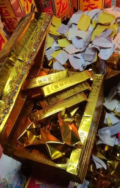 Five Gods of Wealth Transfer Fan (with ritual implements)