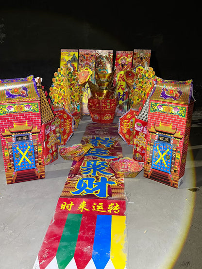 Five Gods of Wealth Transfer Fan (with ritual implements)